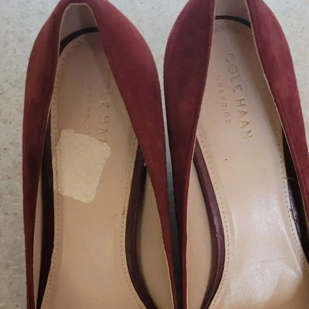 Cole Haan Alanna Grand.OS Pumps 9.5 Tawny Port Suede Block Heel Burgundy Red